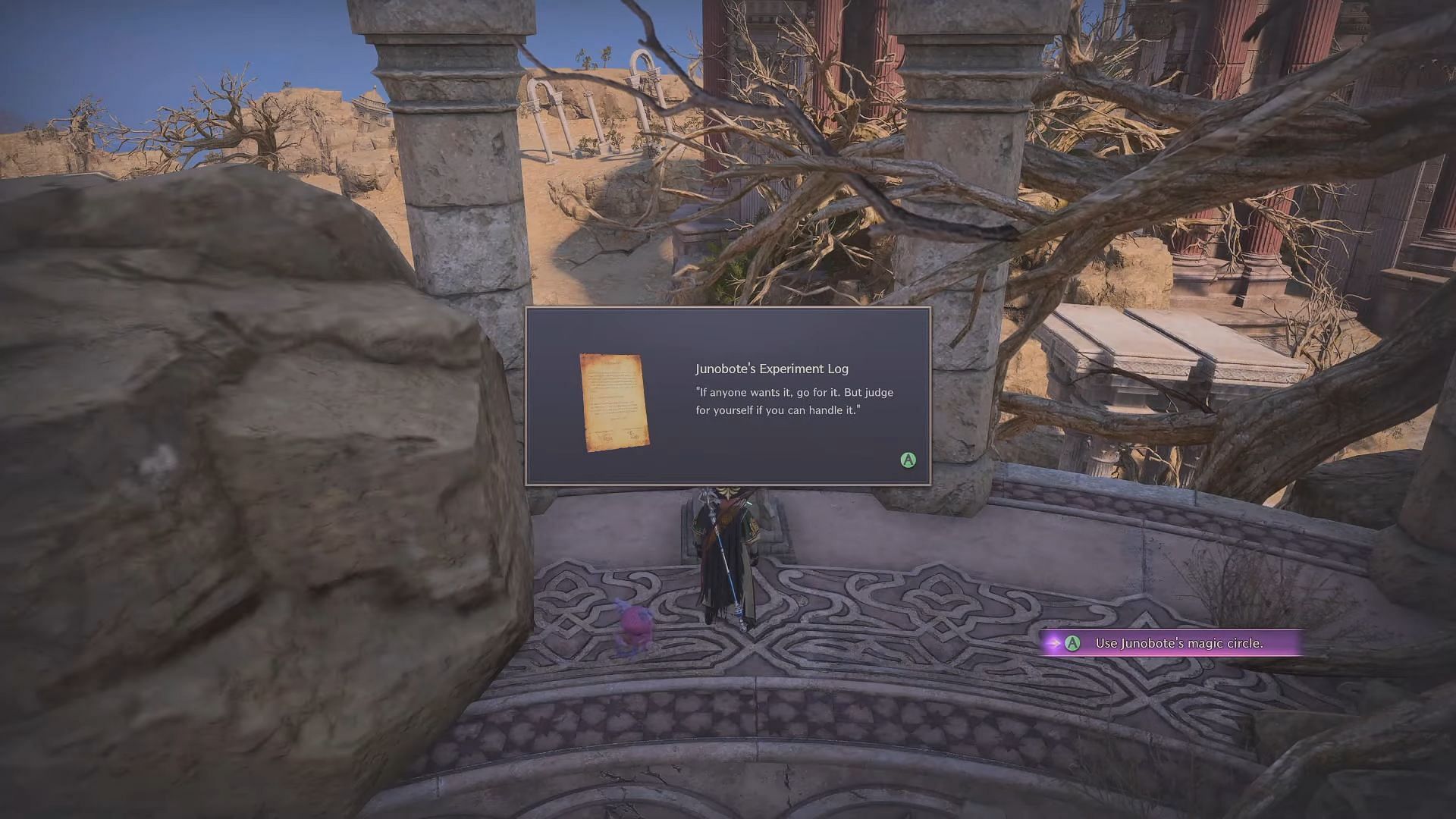 Read Junobote's Experiment Log to start the quest (Image via NCSoft || YouTube/Sofa Supastar Gaming)